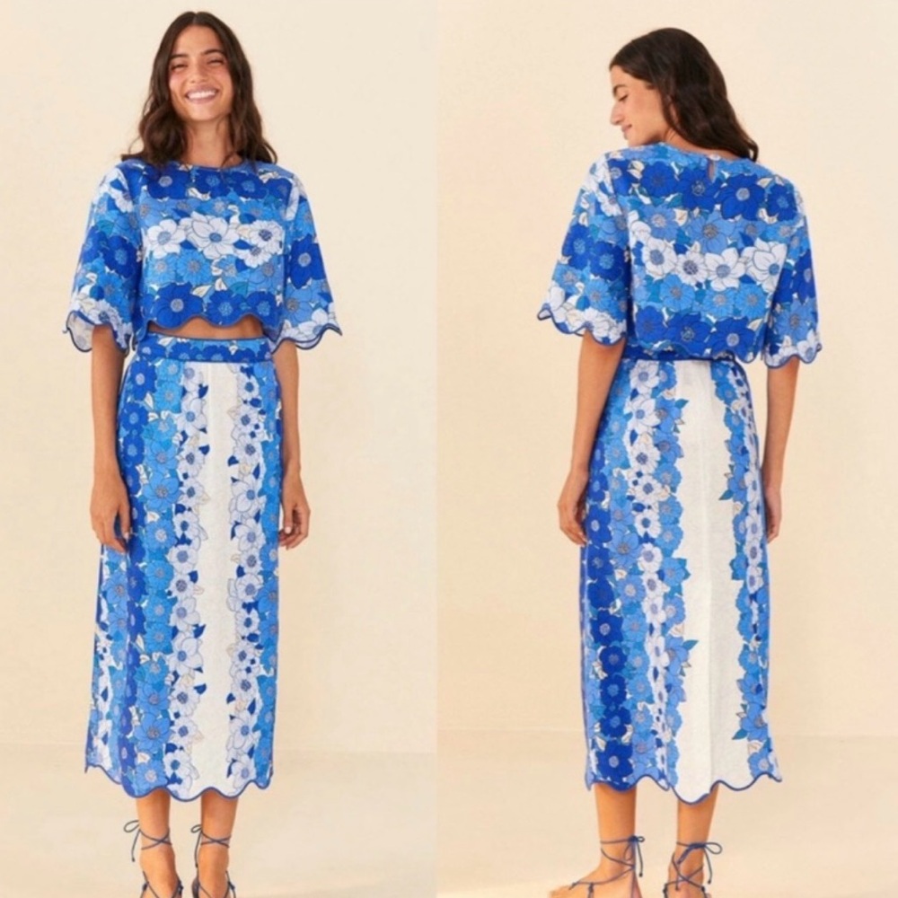 Farm Rio Blue Flower Stripes Midi Skirt
Matching Skirt Size M